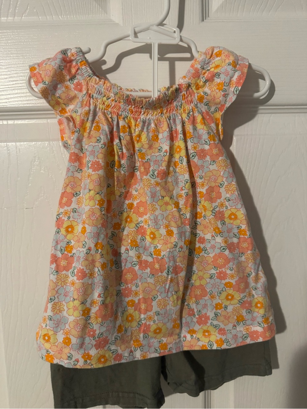 Carter's Floral Smocked Cap-Sleeve Top in Peach, Yellow and White